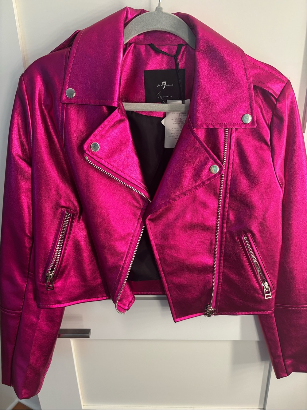 7 For All Mankind faux leather Fuchsia Moto Jacket